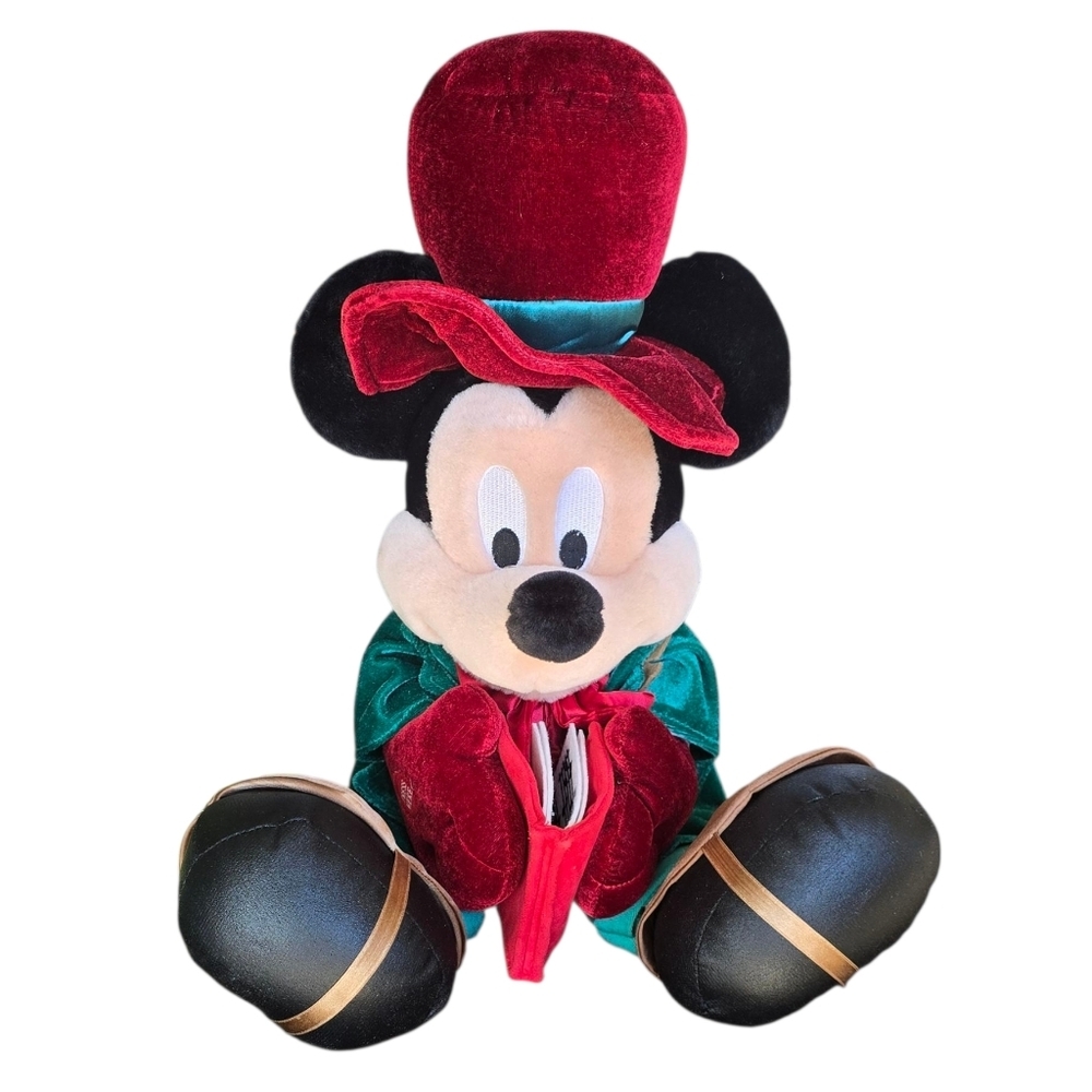 Disney Parks Mickey Mouse Christmas Caroler Velvet Plush Sings Jingle Bells